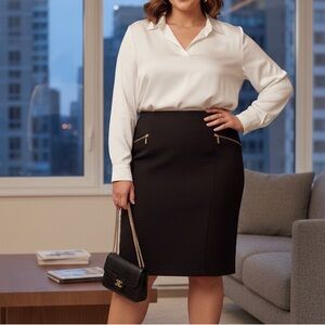 Alfani ribbed black pencil skirt/gold zippers  size 24W